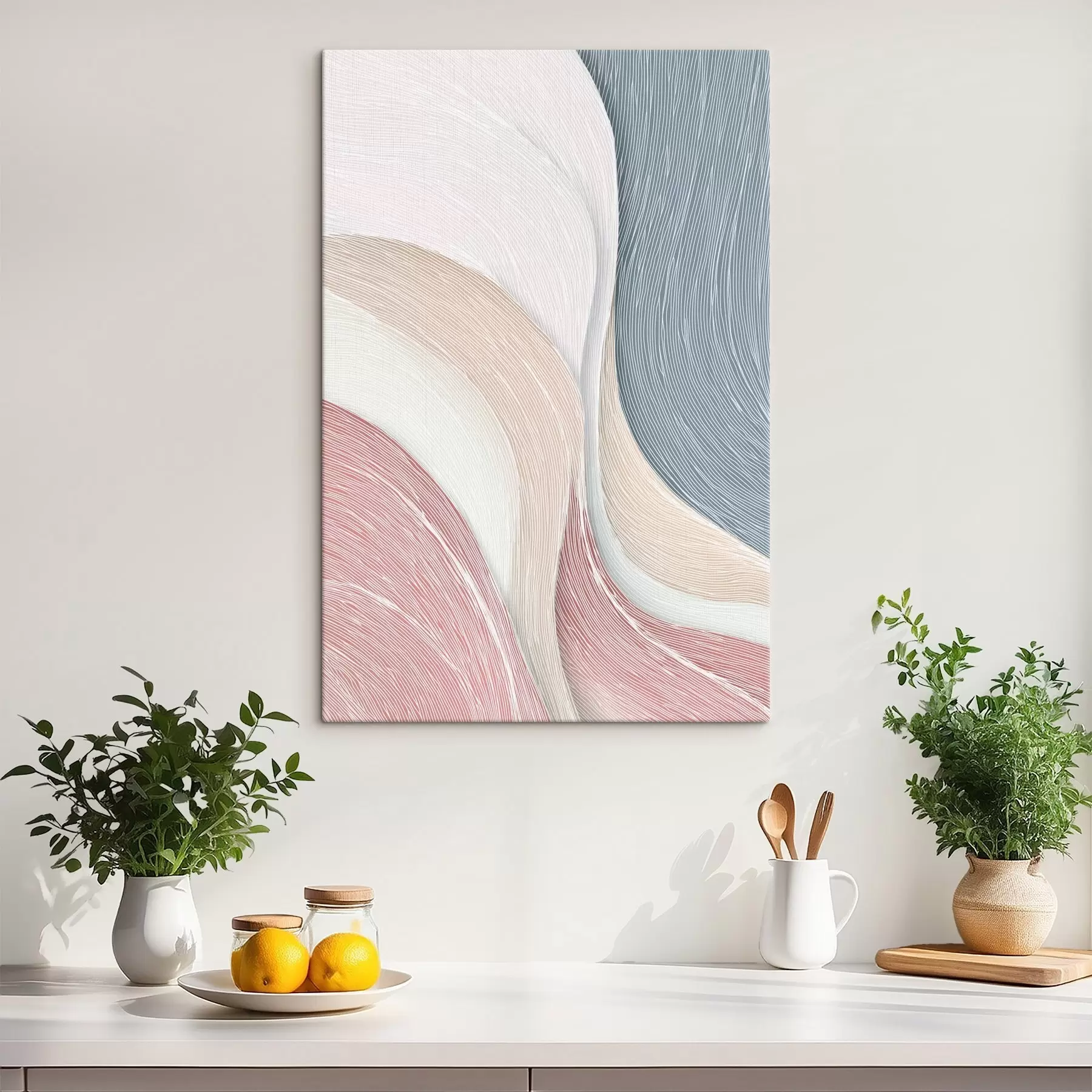 murales de pared Ondas abstractas ligeras en tonos rosa pálido y blanco grisáceo. s46153