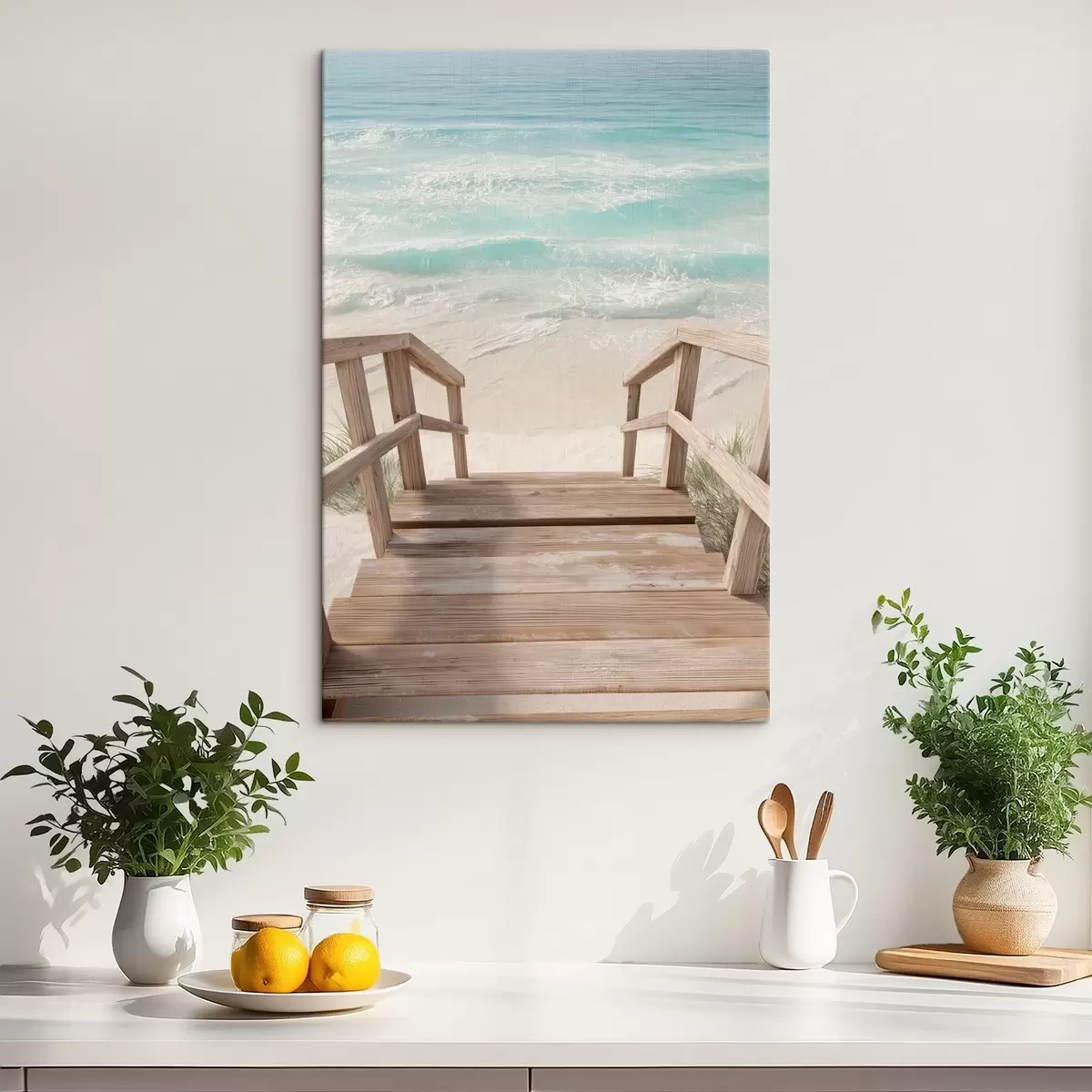 murales de pared Escaleras de madera que conducen a una playa turquesa s46163