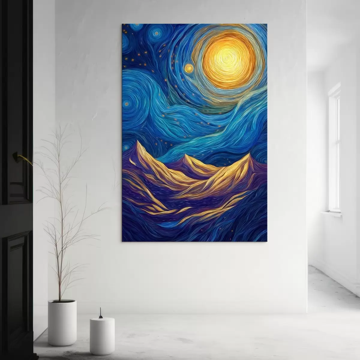 murales de pared Cielo estrellado brillante sobre las cimas de las montañas s46168