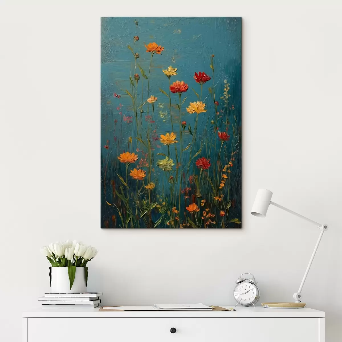 murales de pared Flores silvestres sobre un fondo turquesa intenso s46169