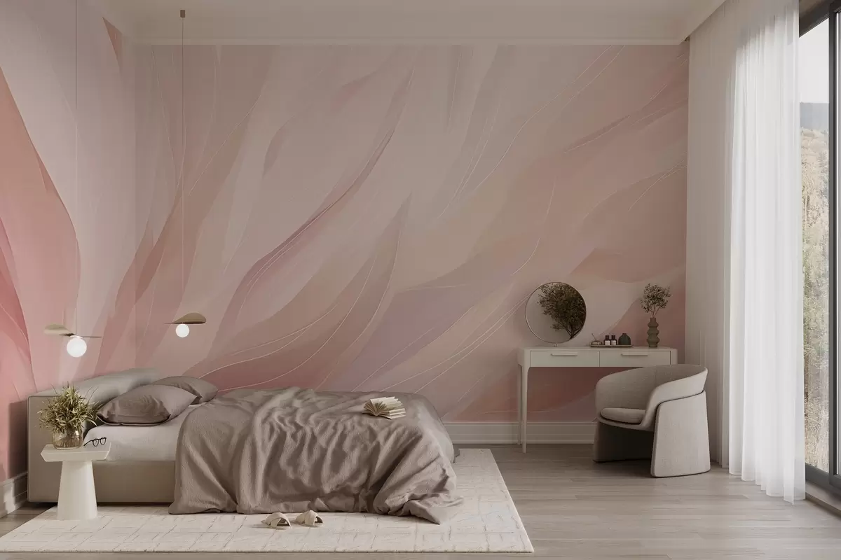 murales de pared Pinceladas abstractas suaves en tonos rosa pastel y melocotón w04731