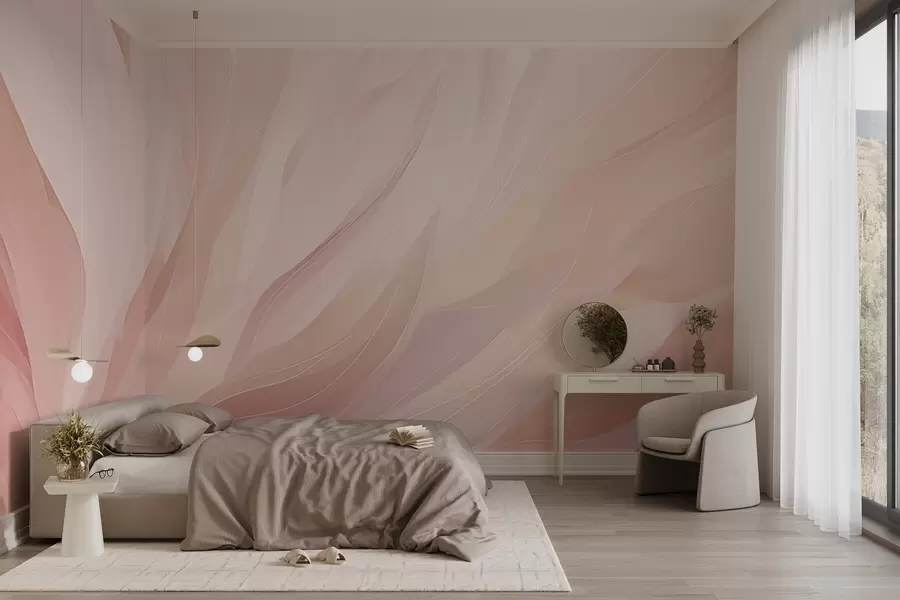 murales de pared Pinceladas abstractas suaves en tonos rosa pastel y melocotón w04731