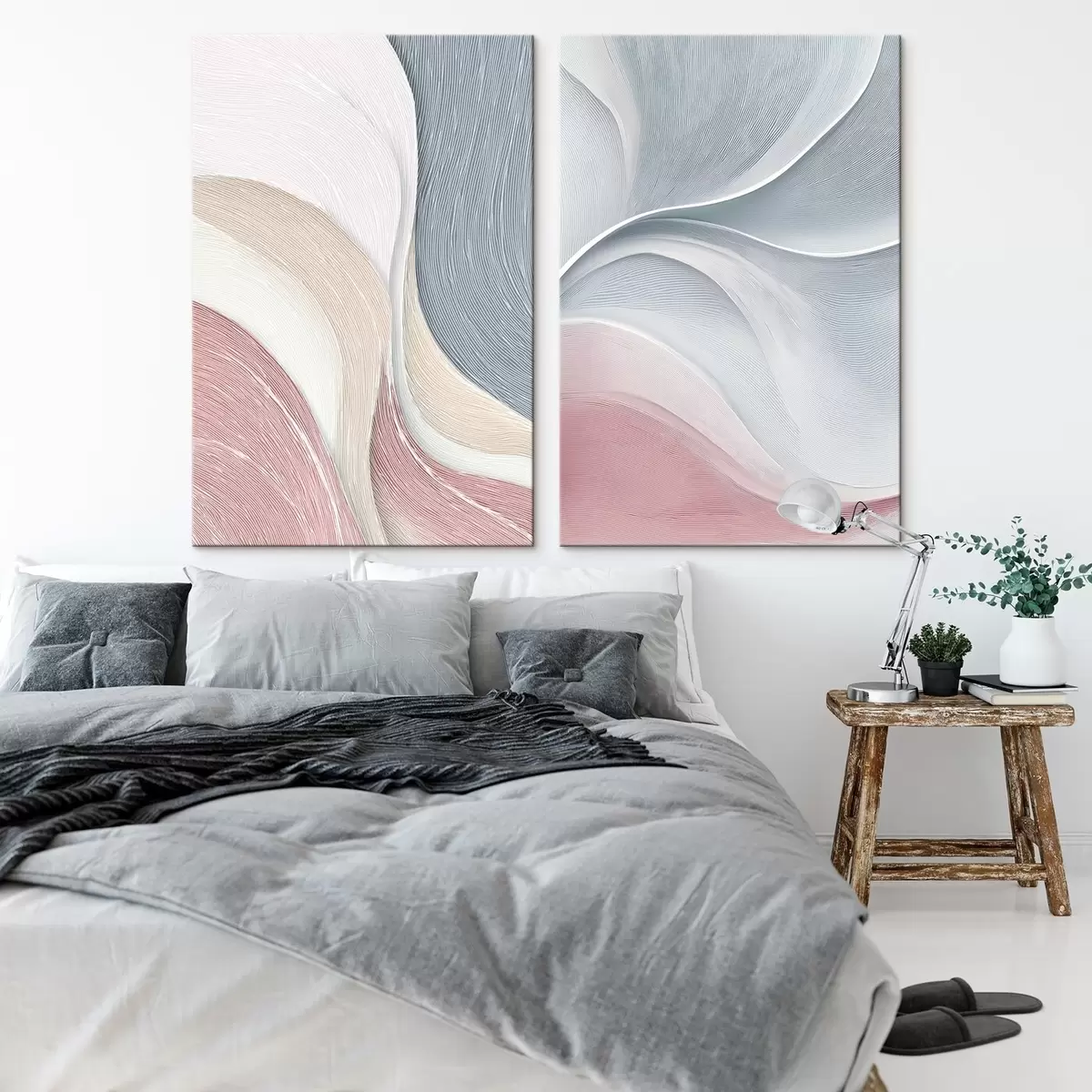 murales de pared Ondas abstractas en tonos rosa, beige y azul m00874