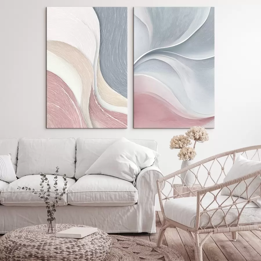 murales de pared Ondas abstractas en tonos rosa, beige y azul m00874