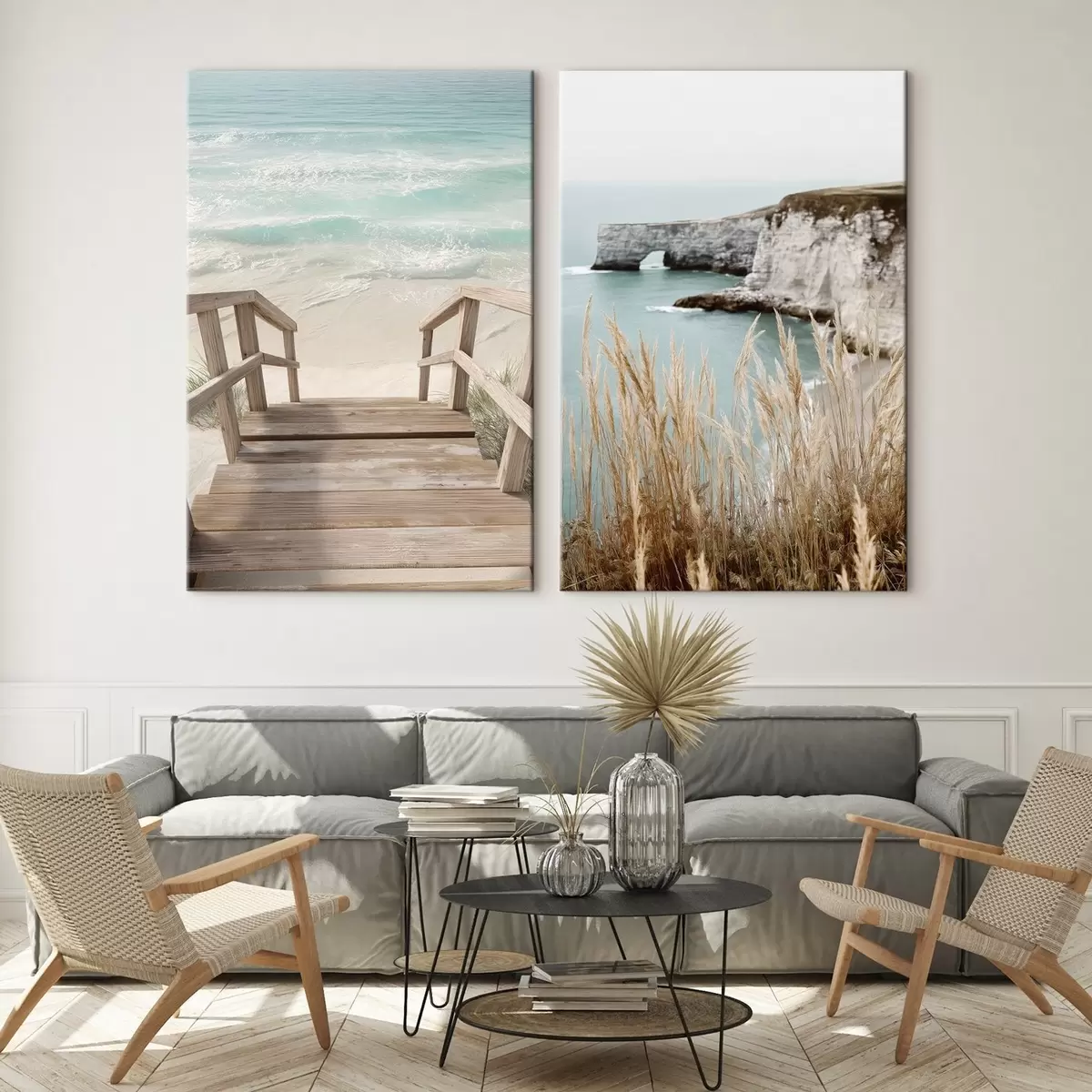 murales de pared Acantilados costeros y hierbas secas junto al mar turquesa m00875