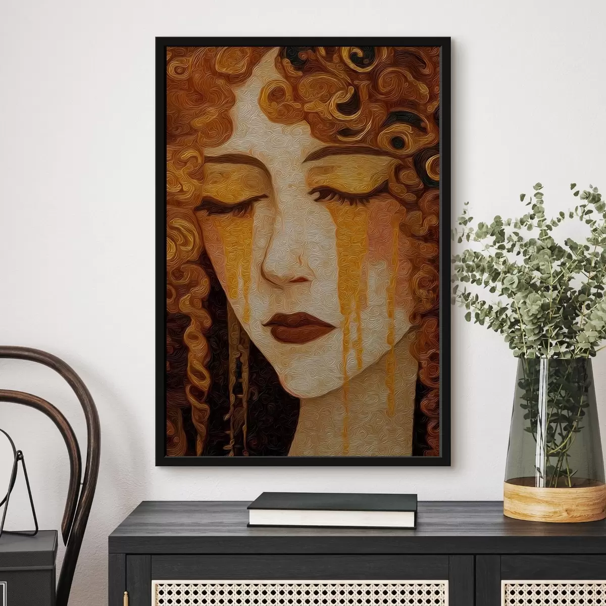 Poster Retrato femenino con cabello rojo y maquillaje decorativo f46149