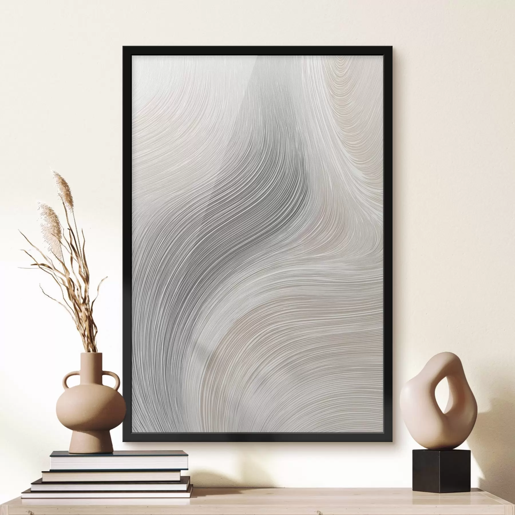 murales de pared Líneas abstractas suaves en tonos neutros f46154