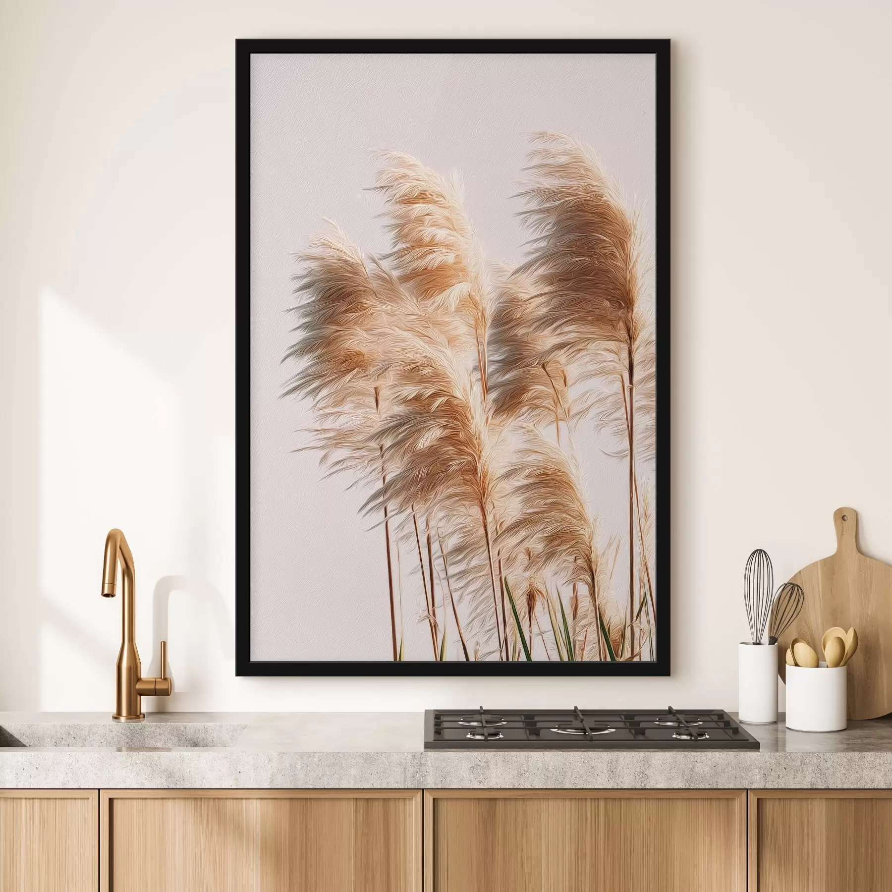 murales de pared Hierbas decorativas esponjosas sobre un fondo claro f46157