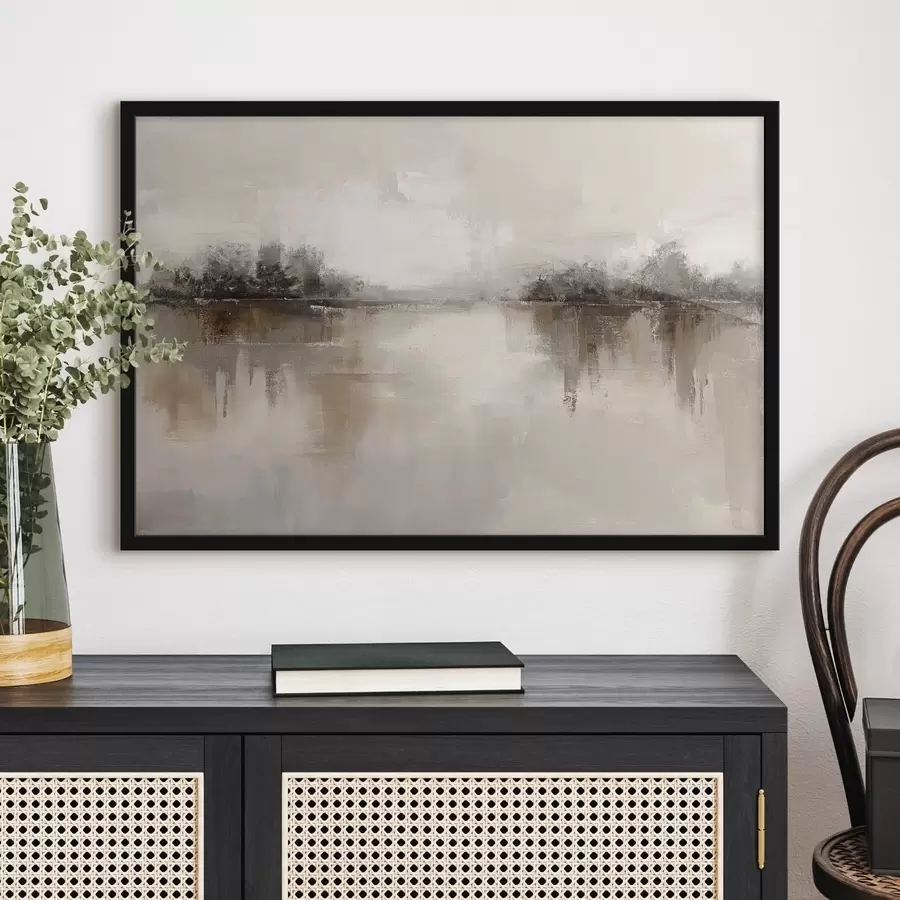 murales de pared Paisaje suave con un lago en cálidos tonos beige y gris f46158