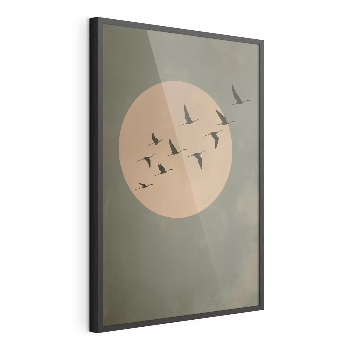 Poster Una bandada de pájaros volando contra una gran luna cálida f46162