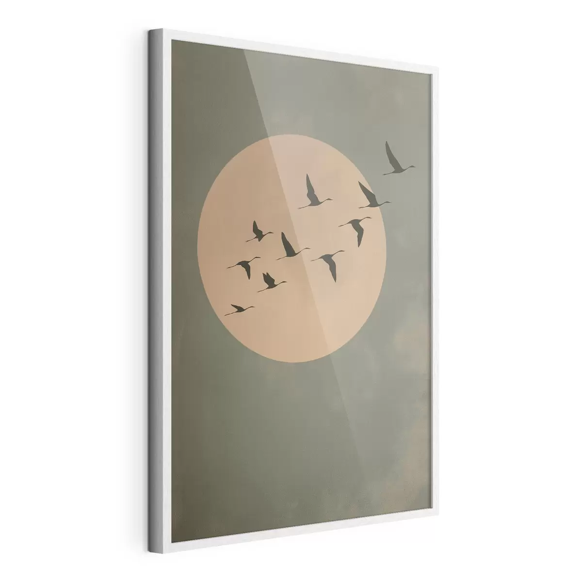 Poster Una bandada de pájaros volando contra una gran luna cálida f46162