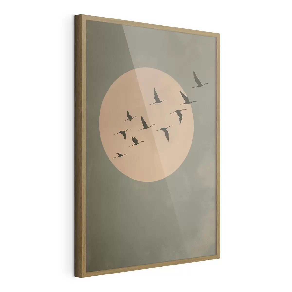 Poster Una bandada de pájaros volando contra una gran luna cálida f46162