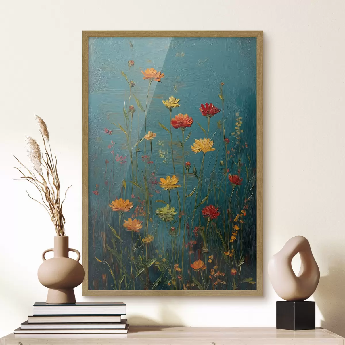 Poster Flores silvestres sobre un fondo turquesa intenso f46169