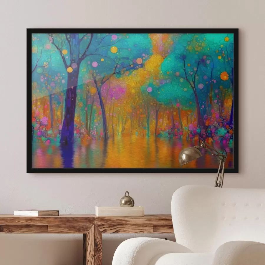 murales de pared Bosque fantástico y vívido con reflejos en el agua f46171