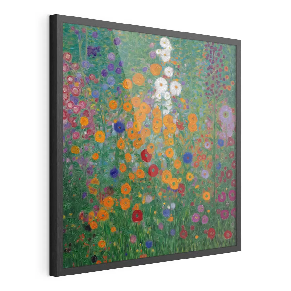Poster Campo de flores coloridas con detalles en blanco f46172