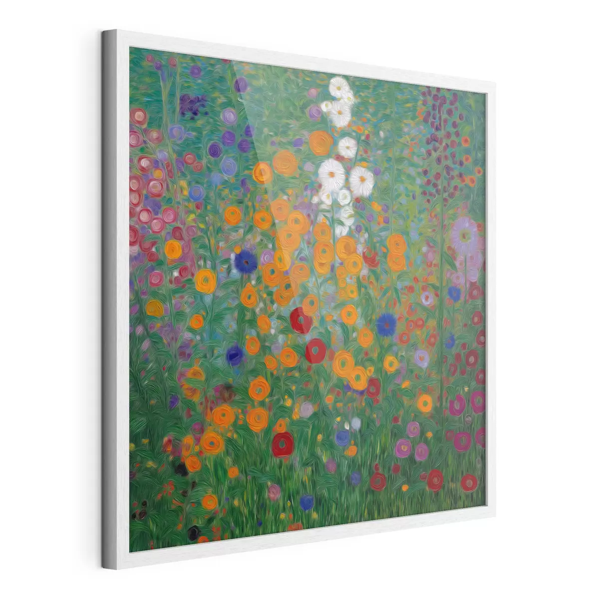 Poster Campo de flores coloridas con detalles en blanco f46172
