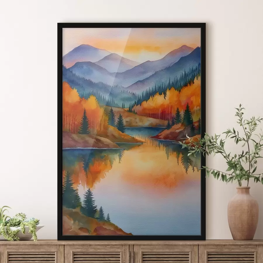 murales de pared Paisaje otoñal con montañas reflejadas en un lago tranquilo f46174