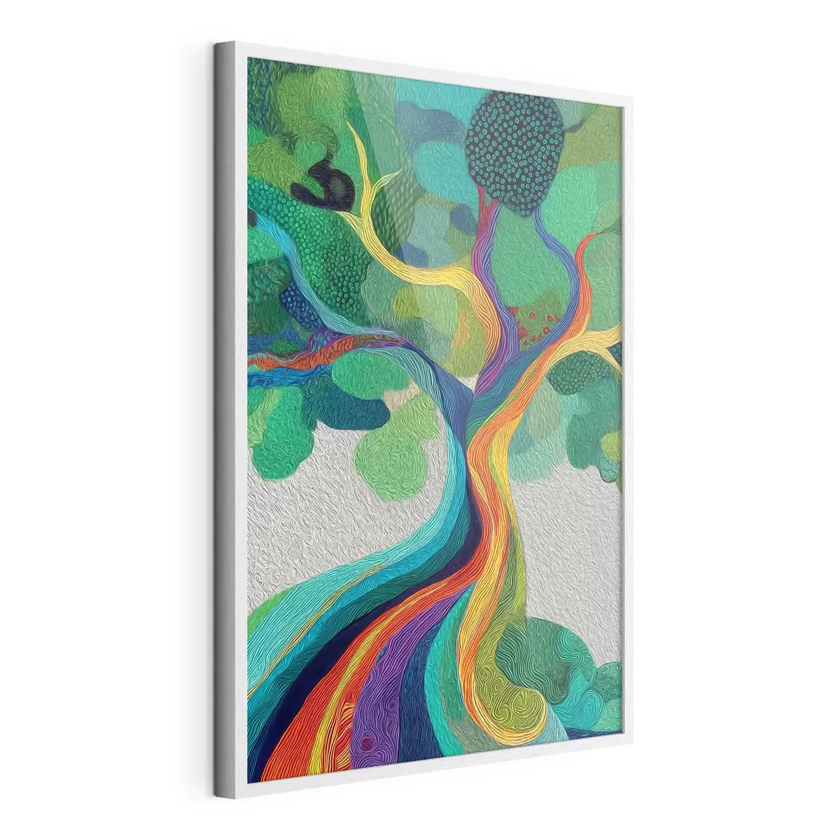 Poster Árbol con ramas arcoíris sobre fondo verde f46173
