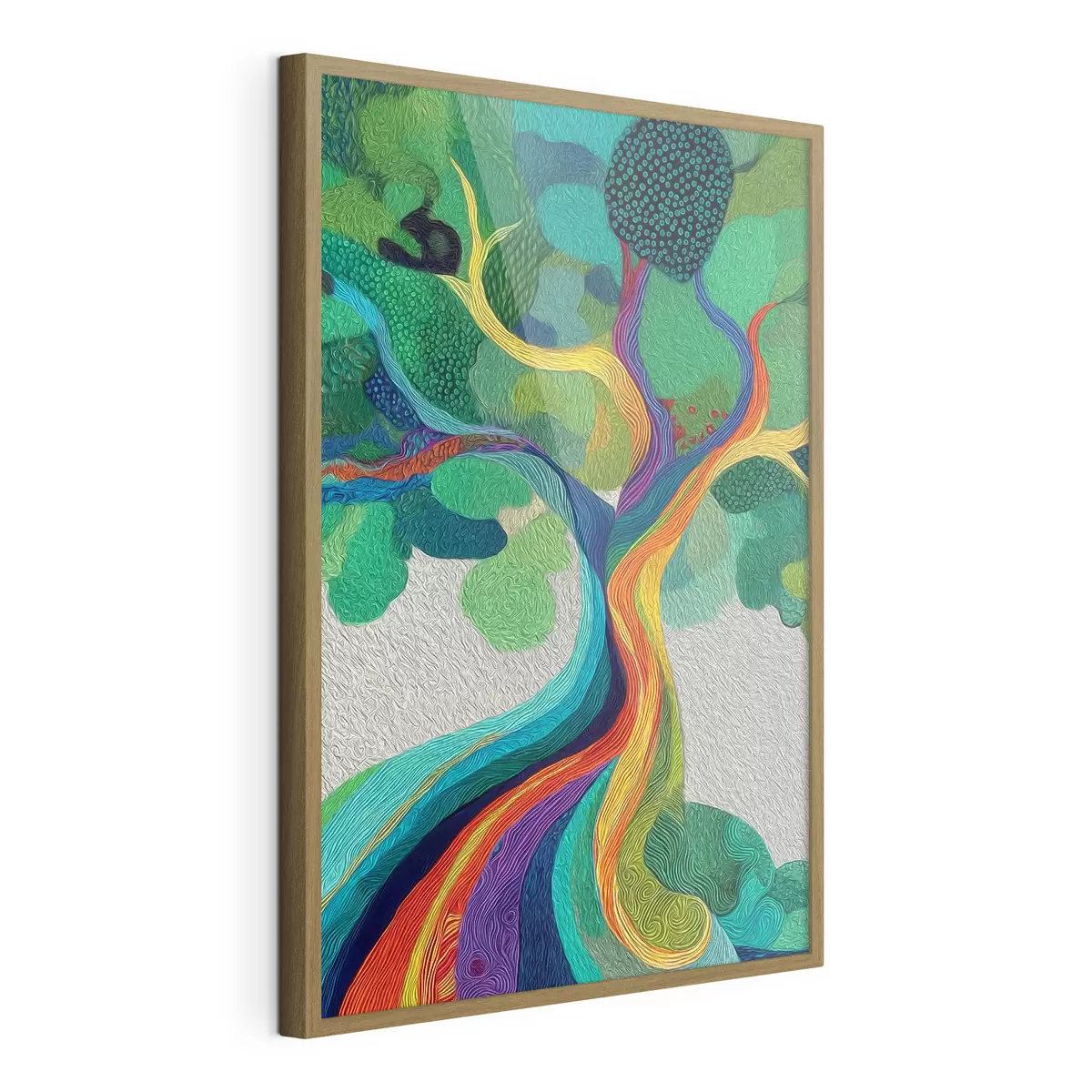 Poster Árbol con ramas arcoíris sobre fondo verde f46173