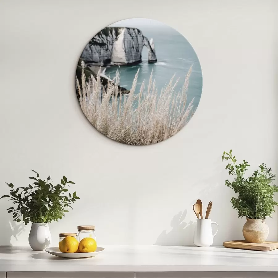 murales de pared Mar y arco de roca, vista a través de la hierba seca r46142