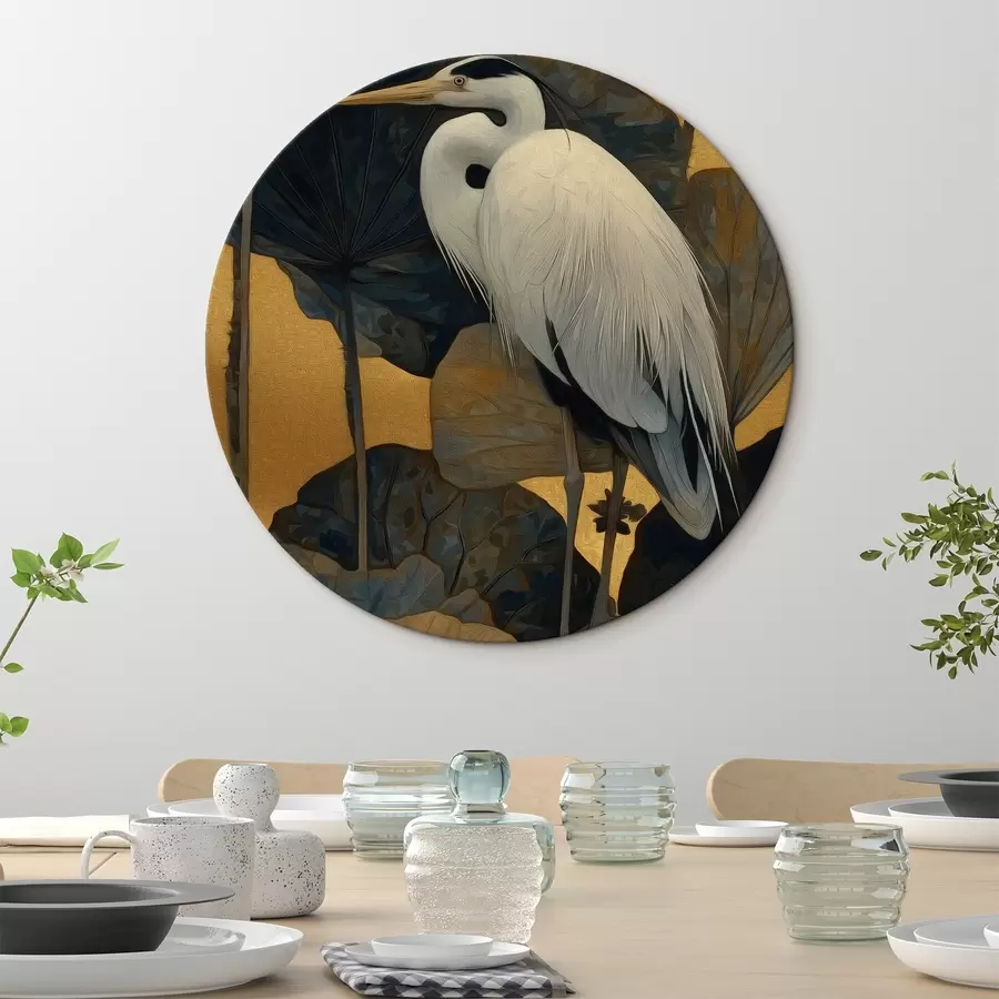 murales de pared Garza blanca entre hojas grandes sobre un fondo cálido r46147