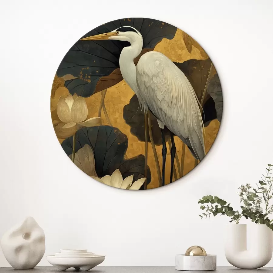 murales de pared Garza entre lotos sobre un fondo cálido r46148