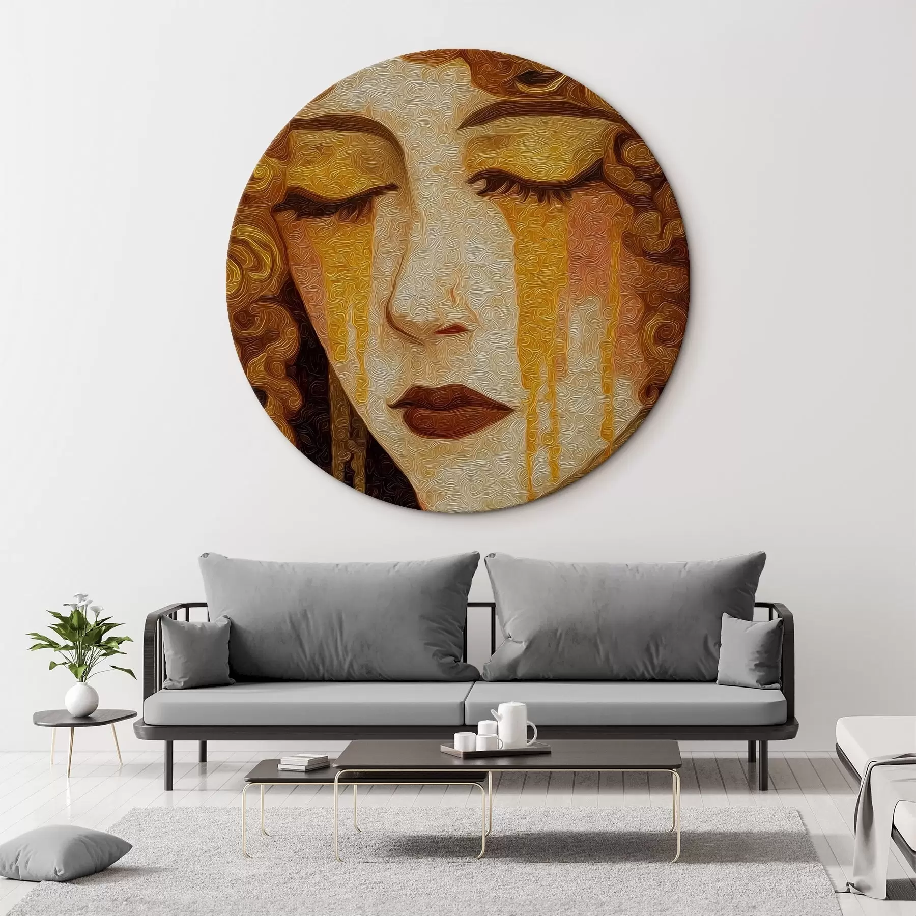 murales de pared Retrato femenino con cabello rojo y maquillaje decorativo r46149