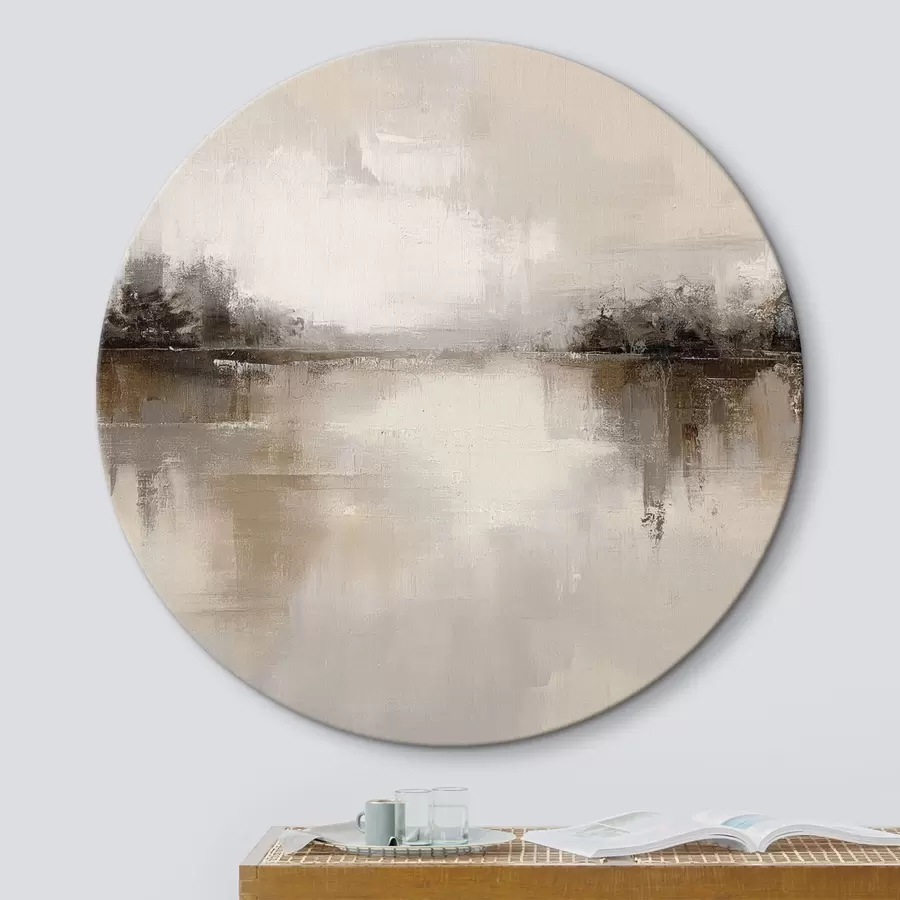 murales de pared Paisaje suave con un lago en cálidos tonos beige y gris r46158