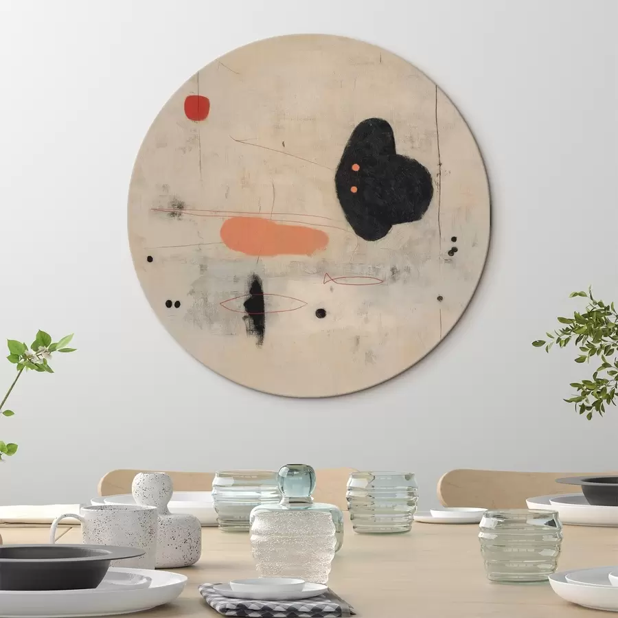 murales de pared Dibujo abstracto minimalista con detalles en negro y coral r46159