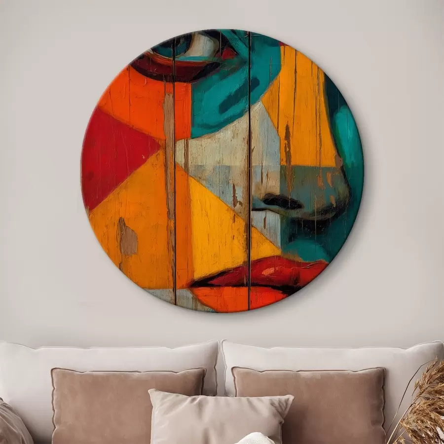 murales de pared Retrato facial geométrico brillante sobre tablas de madera r46165