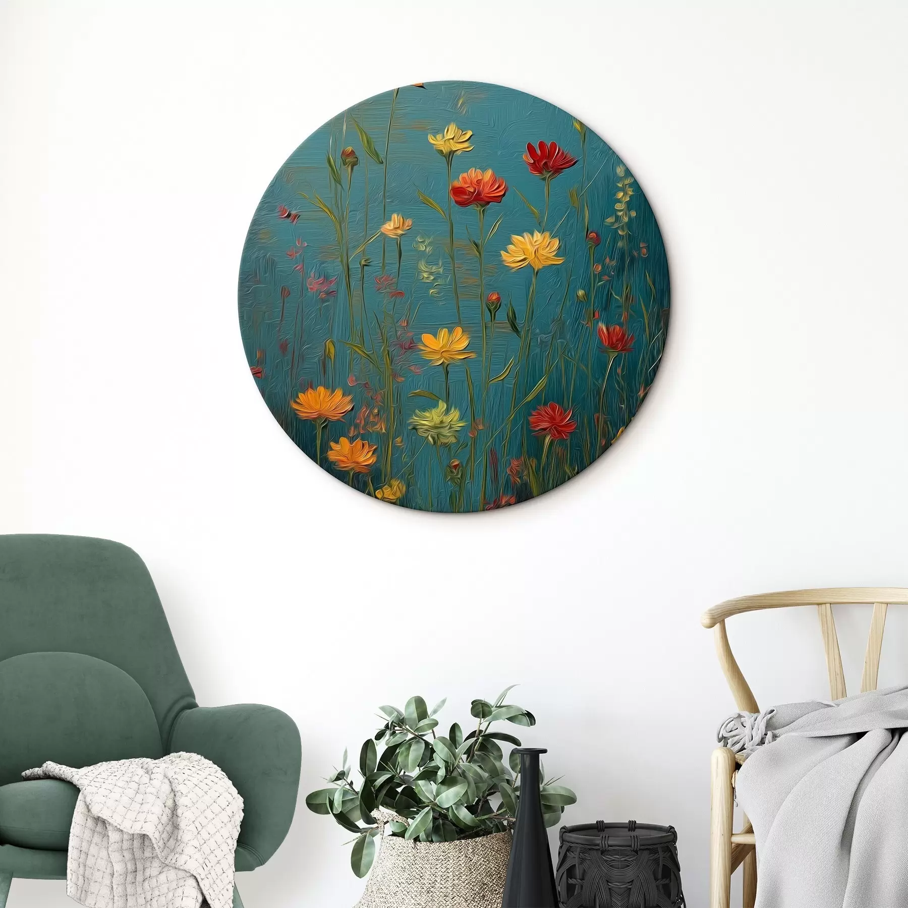 murales de pared Flores silvestres sobre un fondo turquesa intenso r46169