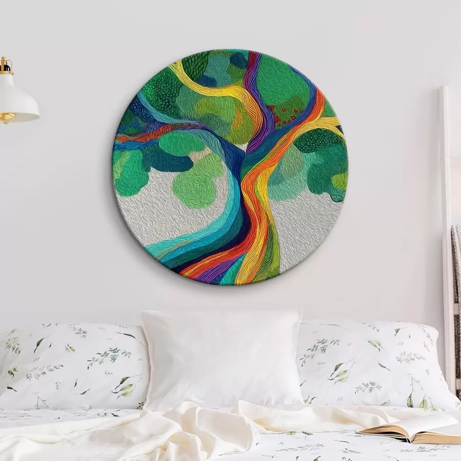 murales de pared Árbol con ramas arcoíris sobre fondo verde r46173