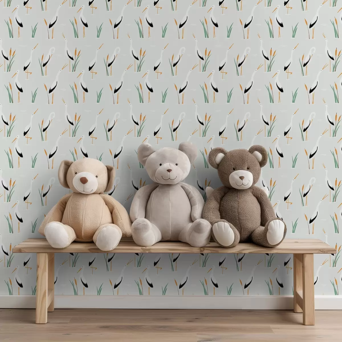 Papel pintado Garzas entre juncos sobre un fondo claro a00650v2