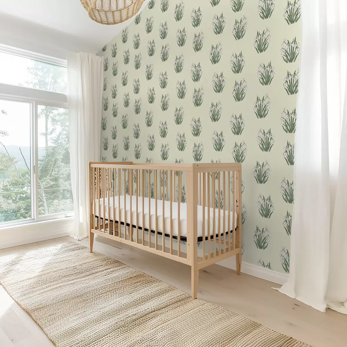 Papel pintado Campanillas de invierno con hojas verdes sobre fondo crema a00651v2