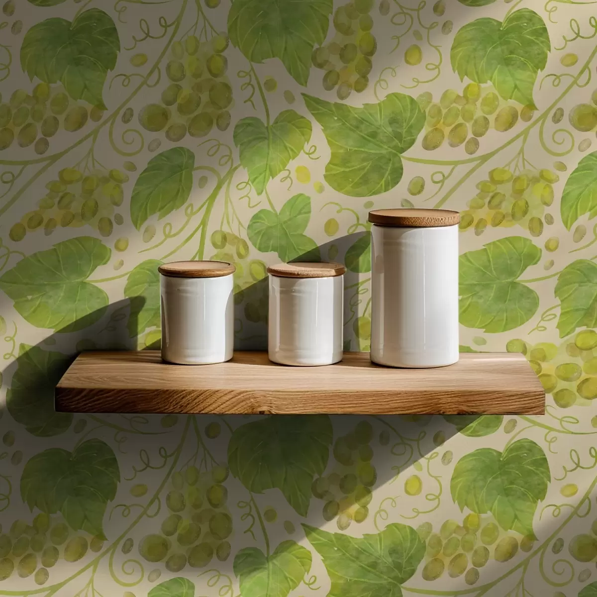 Papel pintado Uvas y hojas verdes sobre fondo claro a00834