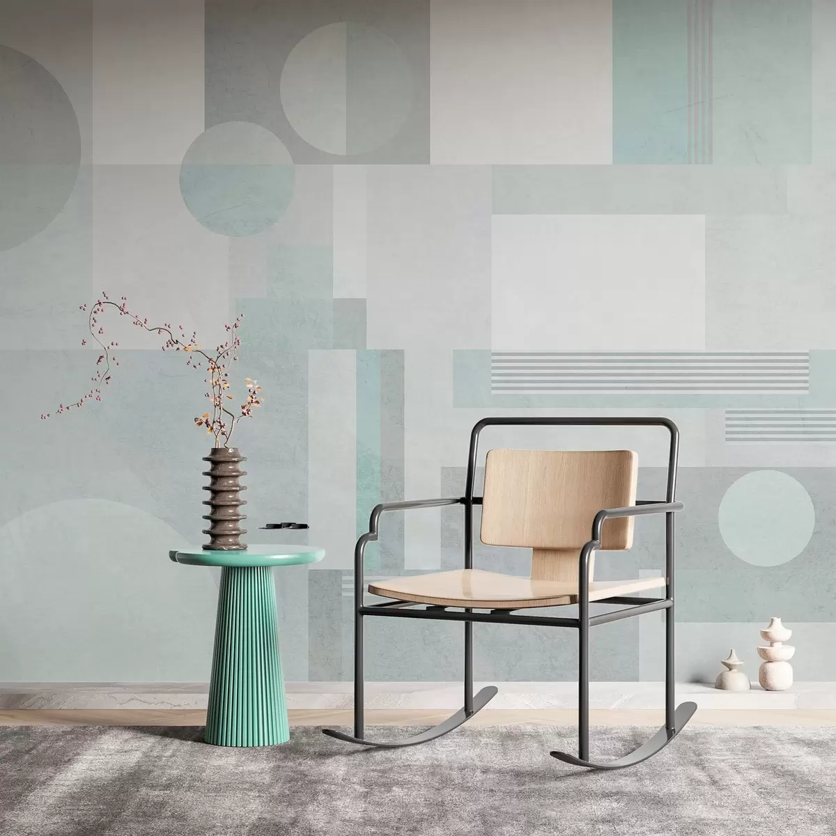 murales de pared geometría abstracta en tonos gris verdosos w04635v3