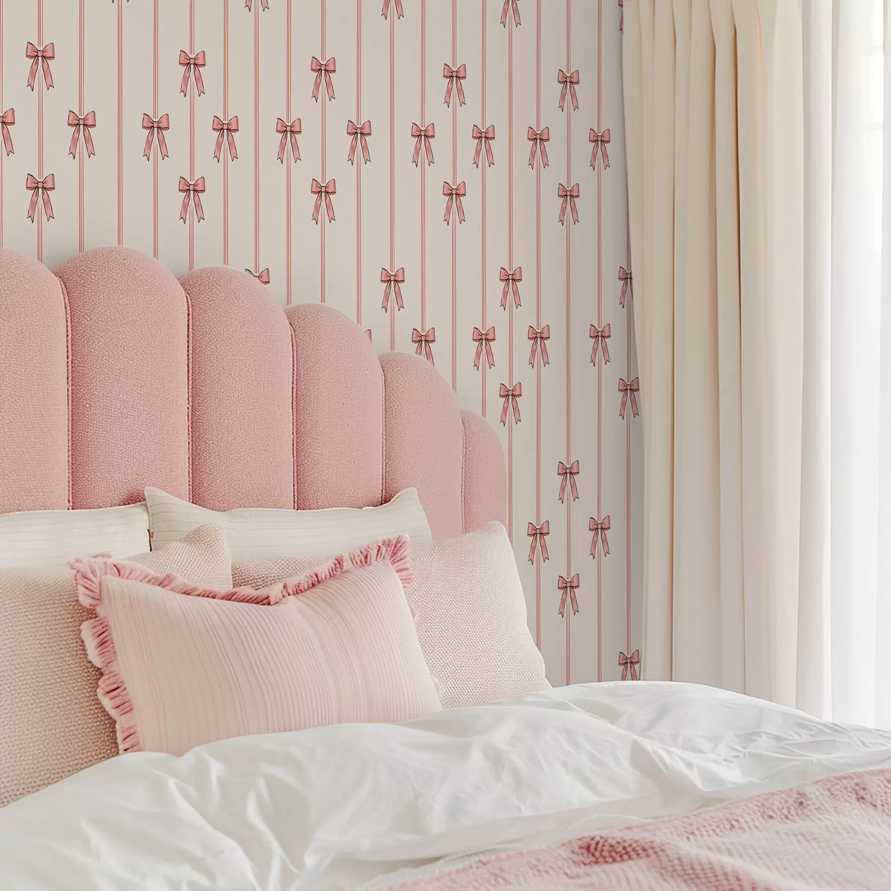 murales de pared Cintas verticales con lazos, fondo marfil a00653