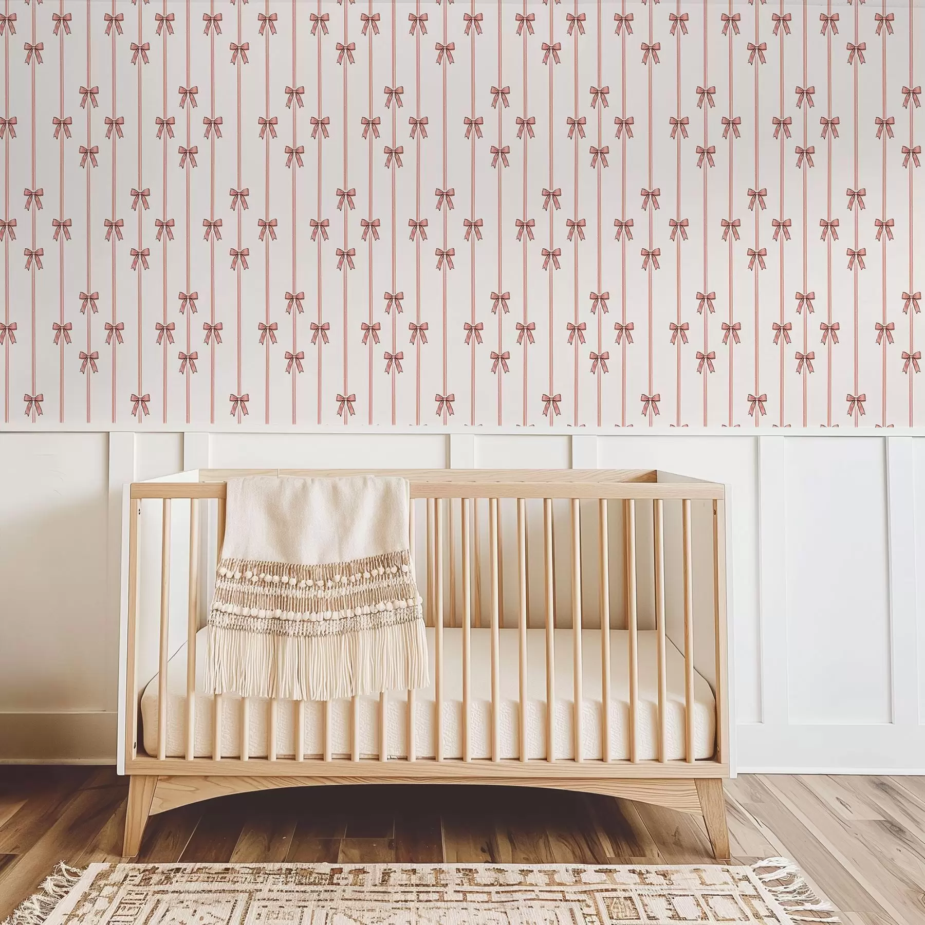 murales de pared Cintas verticales con lazos, beige cálido a00653v1