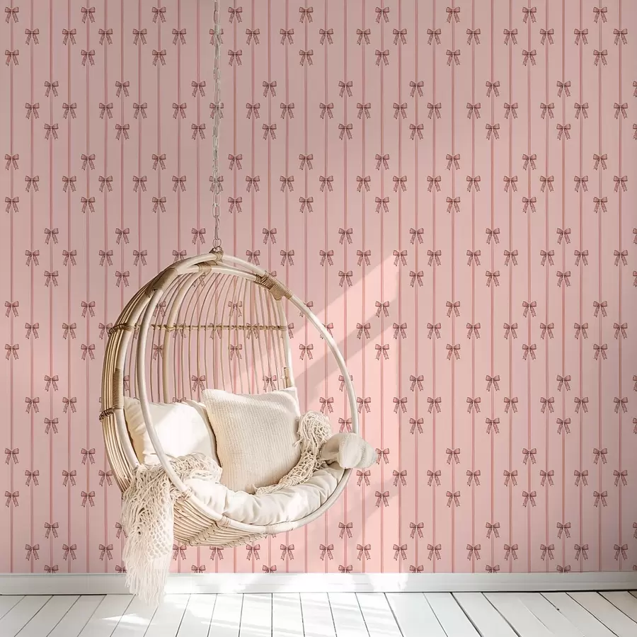 murales de pared Cintas verticales con lazos, fondo rosa coral a00653v3