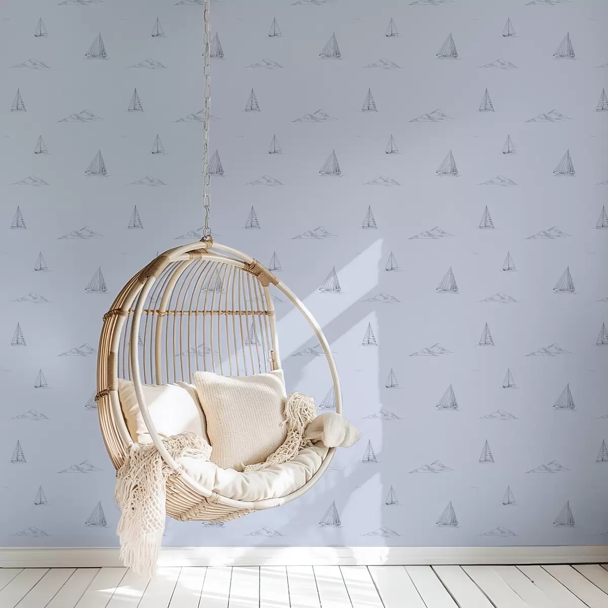 Papel pintado Bocetos de yates e islas, fondo azul a00654v3
