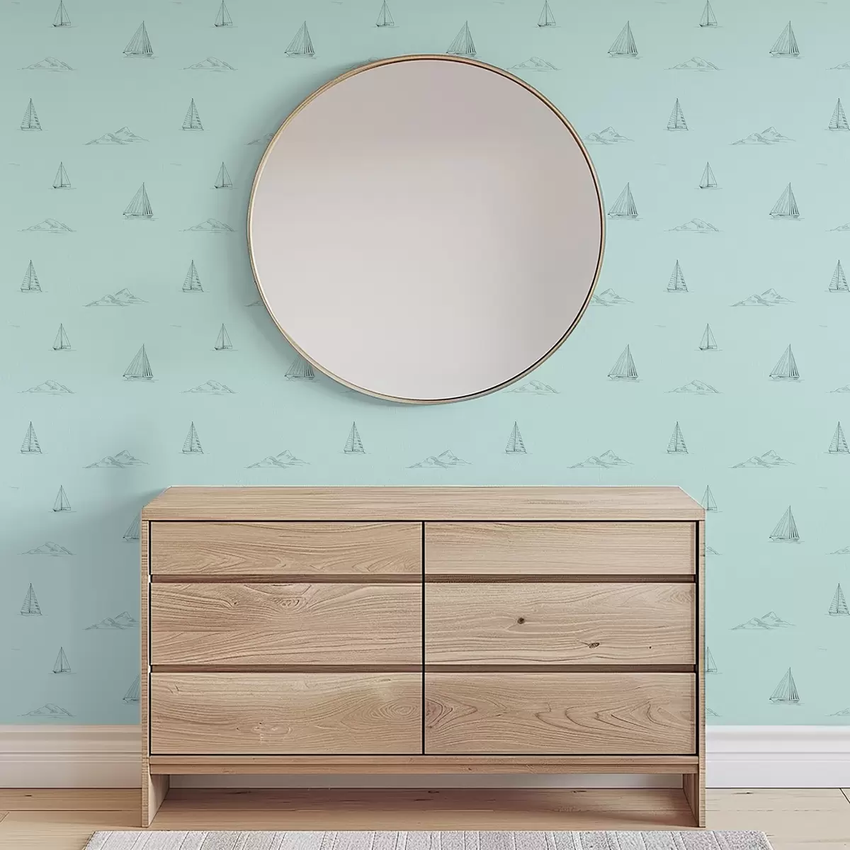 Papel pintado Bocetos de yates e islas, fondo verde menta a00654v4