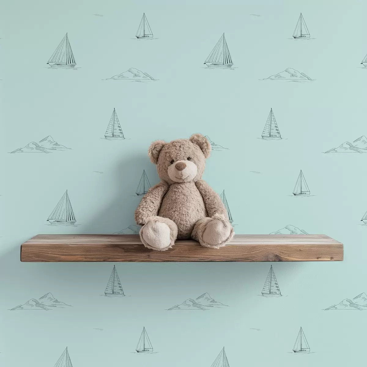 Papel pintado Bocetos de yates e islas, fondo verde menta a00654v4