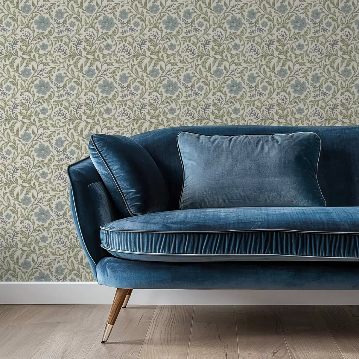 Papel pintado Adorno floral gris salvia sobre fondo claro a00712