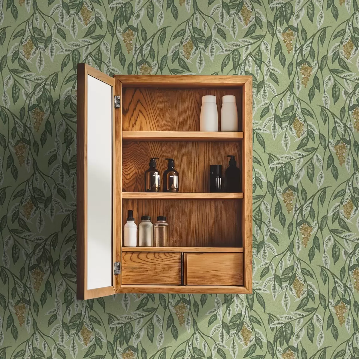 Papel pintado Ramitas con racimos de bayas sobre fondo verde a00734