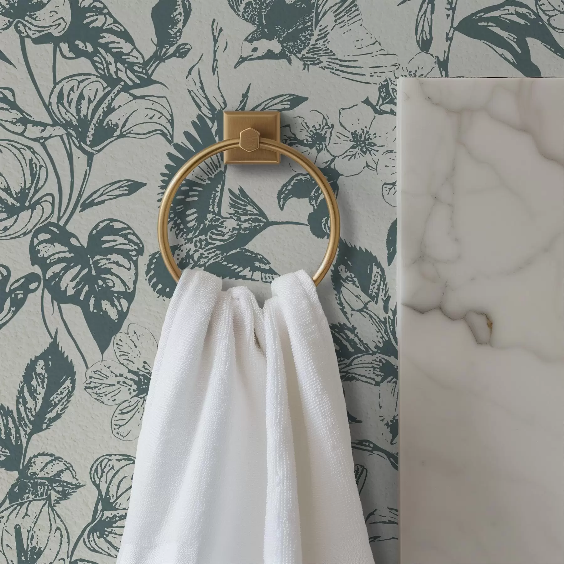 murales de pared Adorno floral monocromático con pájaros a00737