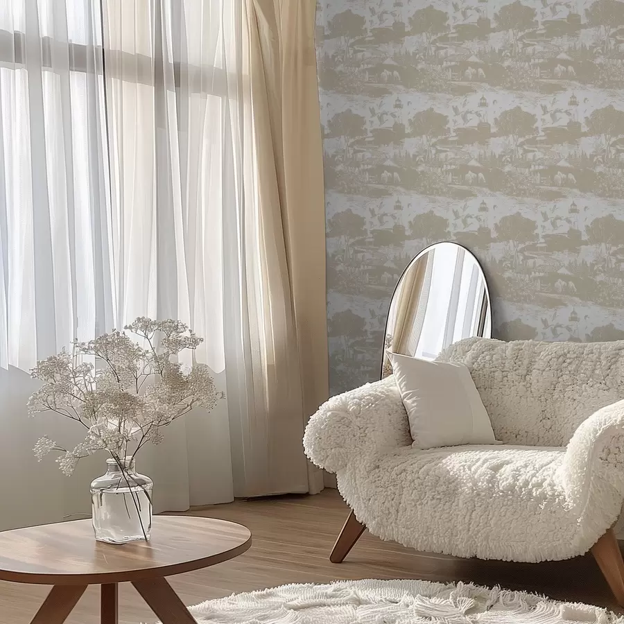 murales de pared Escena con faro, árboles y casas en siena a00739