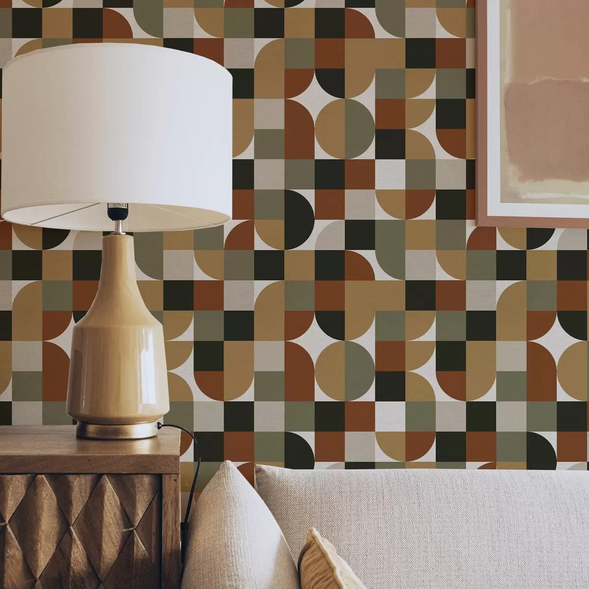 Papel pintado Geometría modular en cálidos tonos tierra a00770