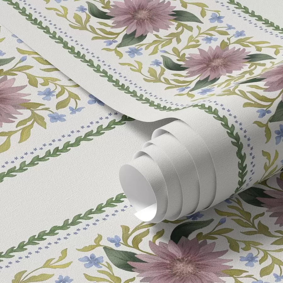 murales de pared Rayas florales verticales en tonos azul lila a00809