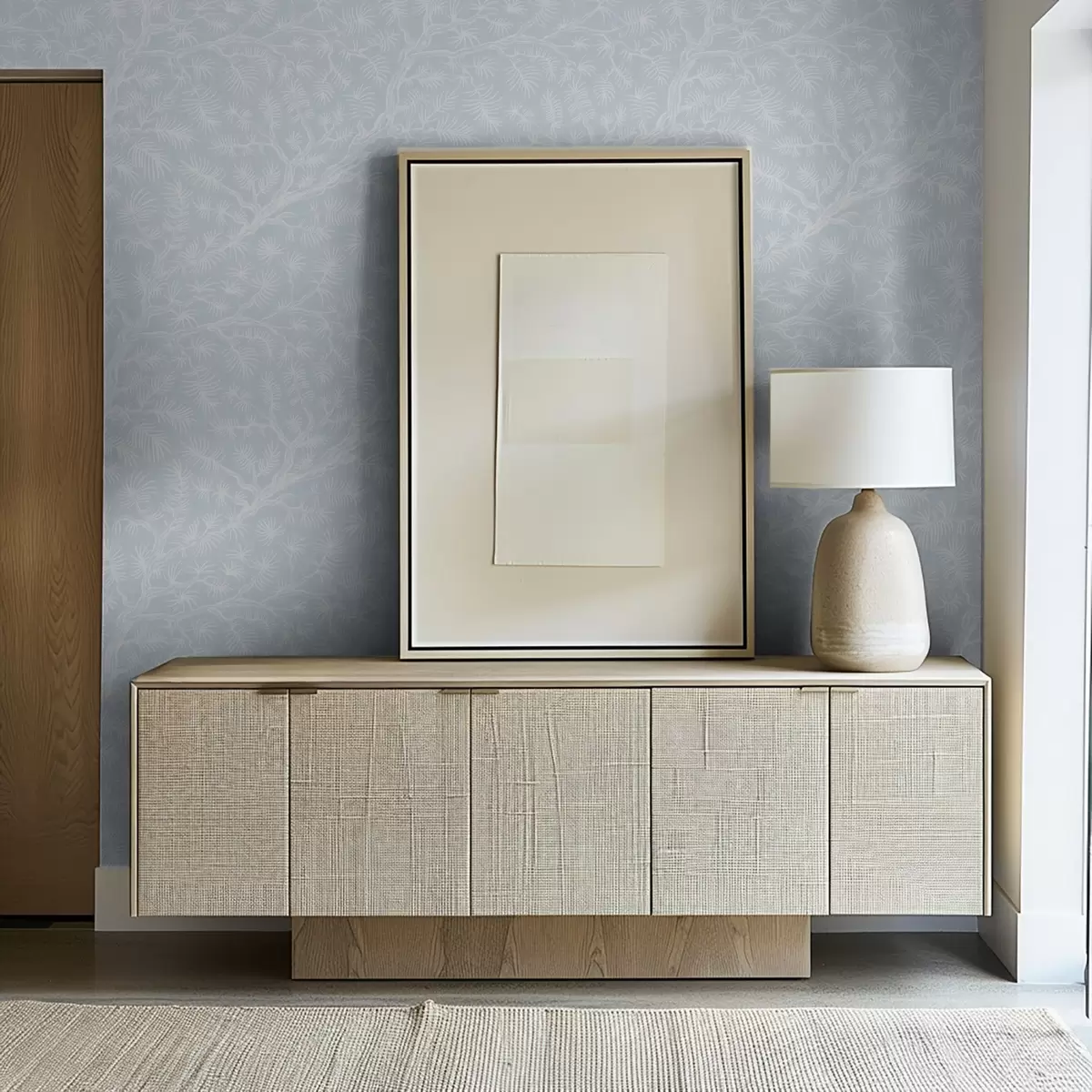 Papel pintado Ramitas de pino en tonos claros sobre fondo azul a00838