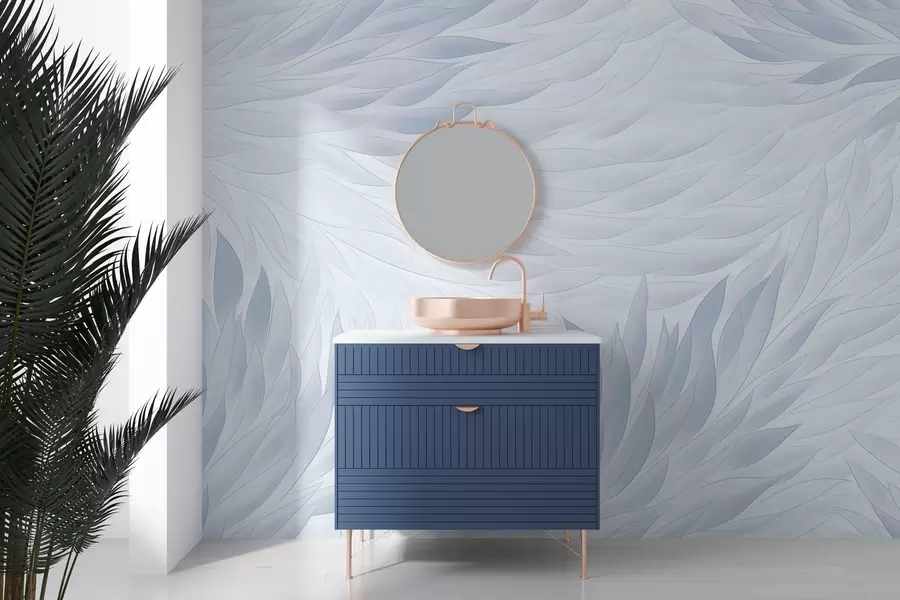 murales de pared Hojas onduladas en tonos azul claro w04610v1